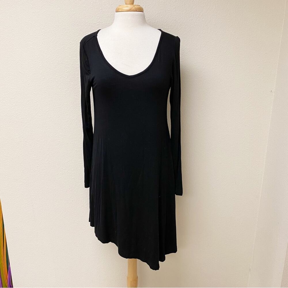 Asymmetrical Hem Black Knit Stretch Dress Medium
